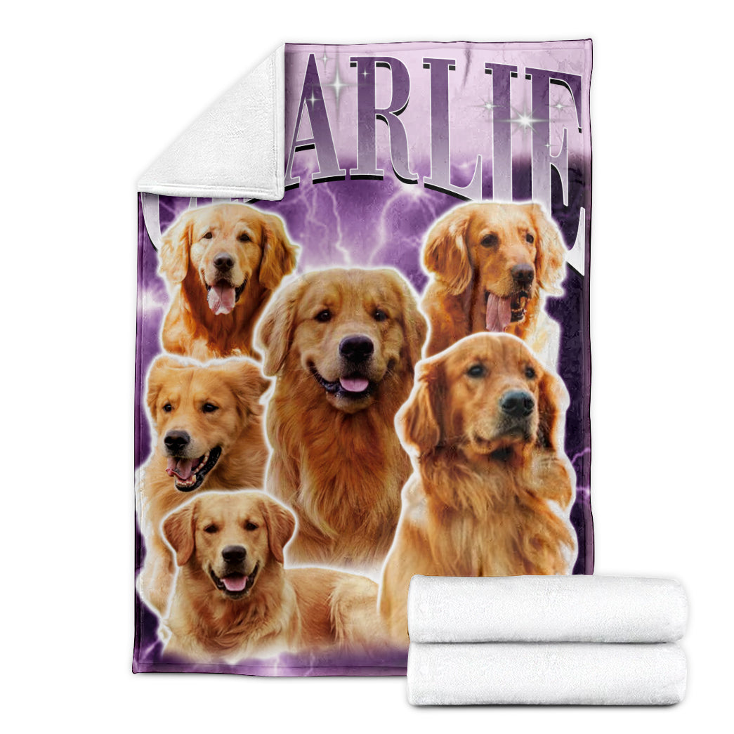 Personalized Pet Dog Cat Vintage Photo And Name Printed Soft Blanket