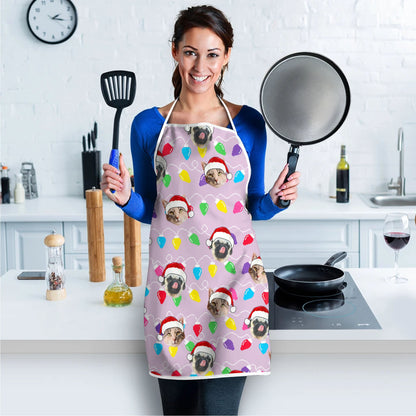 Personalized Pet Dog Cat Christmas Light Apron Oven mitt And Pot Holder Set