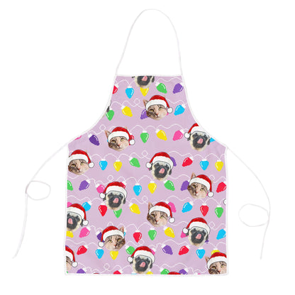 Personalized Pet Dog Cat Christmas Light Apron Oven mitt And Pot Holder Set